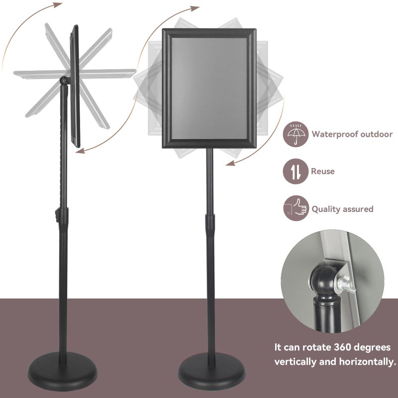 YDisplay Adjustable Sign Holder Stand with Base 11x17inches Aluminum Snap Open Frame Pedestal Sign Stand,Vertical and Horizontal View Sign Displayed, Round Base for Church Shool Office,Black - Image 4